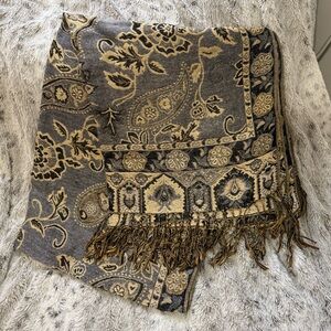 Elegant Gray and Gold Floral Scarf